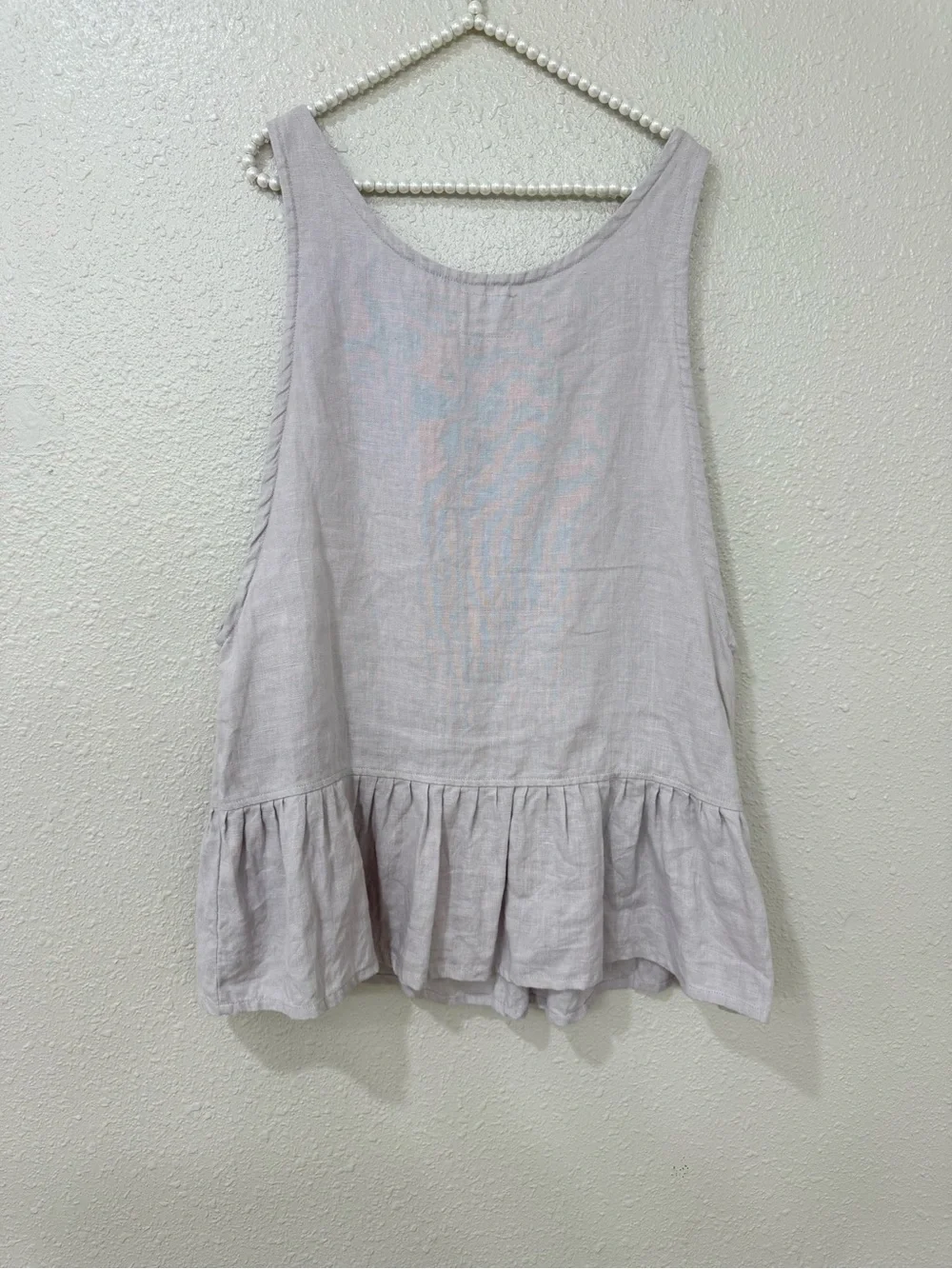 Meetra Linen Mini Dress M Handmade Latvia Peplum Ruffle Pockets Minimalist Cotta